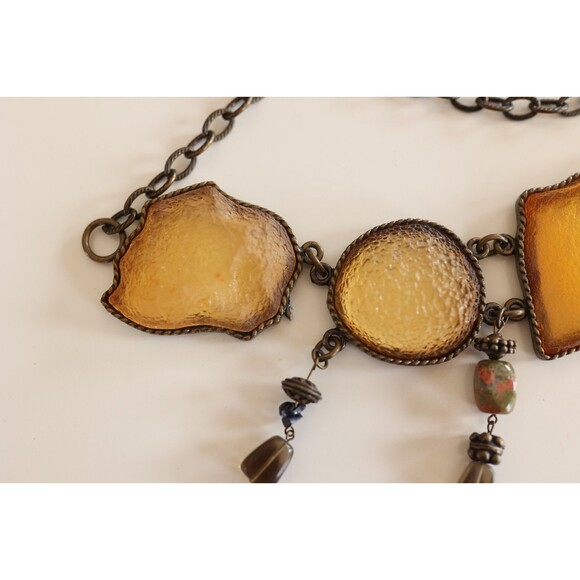 Vintage Resin Large Stone Crystal Link Chain Belt Jasper Glass Witchy Western main image 10